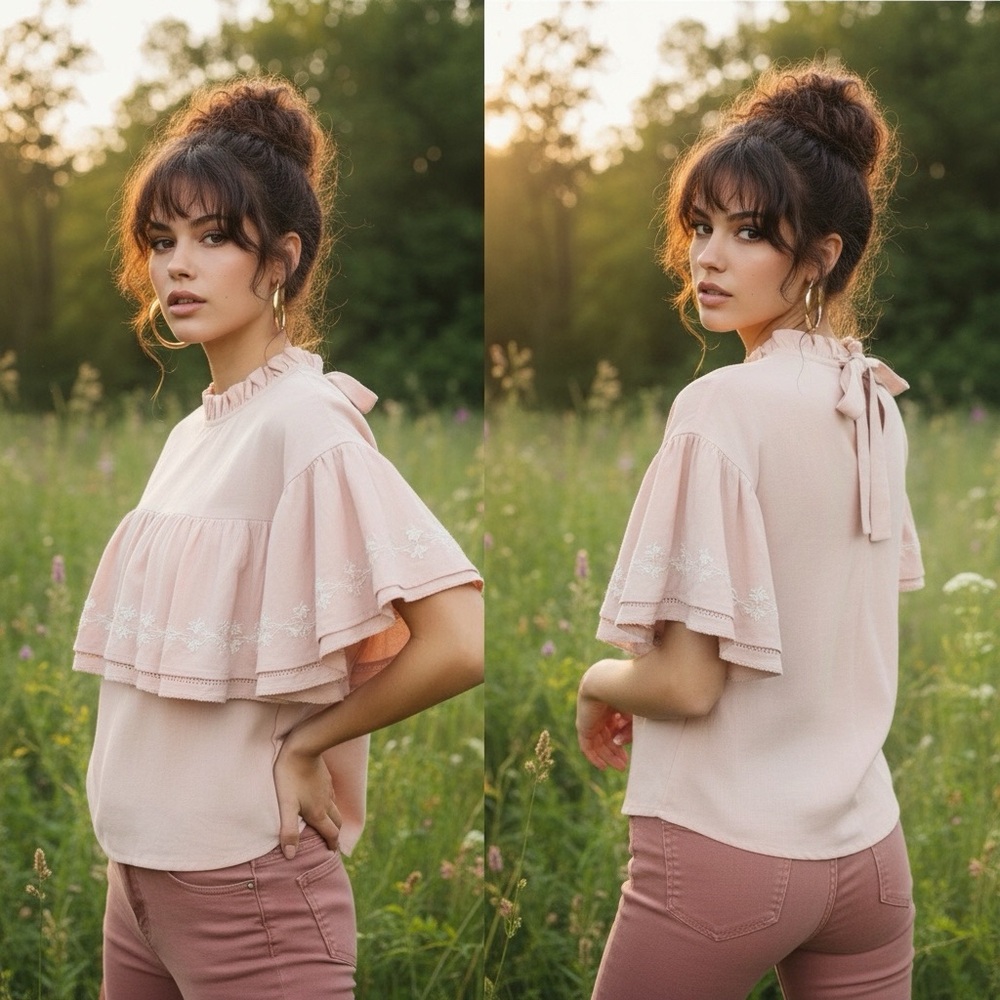 Listicle alisha ruffle sleeve top nude cream color
